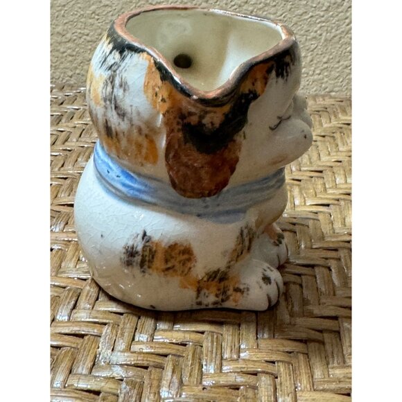 Antique Hand-Painted Ceramic Cat Creamer Creamer Handle Japan - Picture 4 of 9